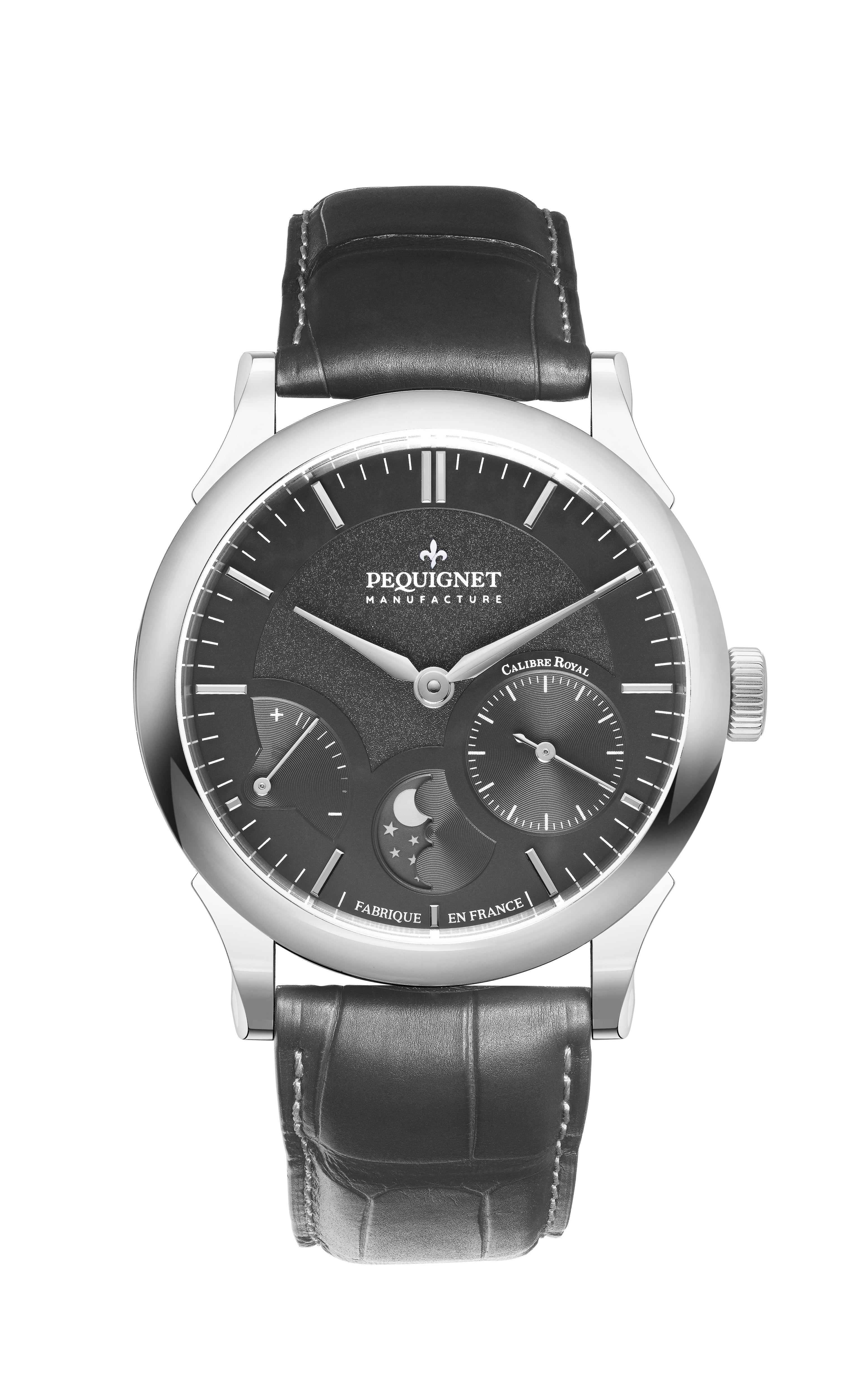pequignet-royale-paris-gris-anthracite-lune-montre-homme-calibre-royal-alligator image 1
