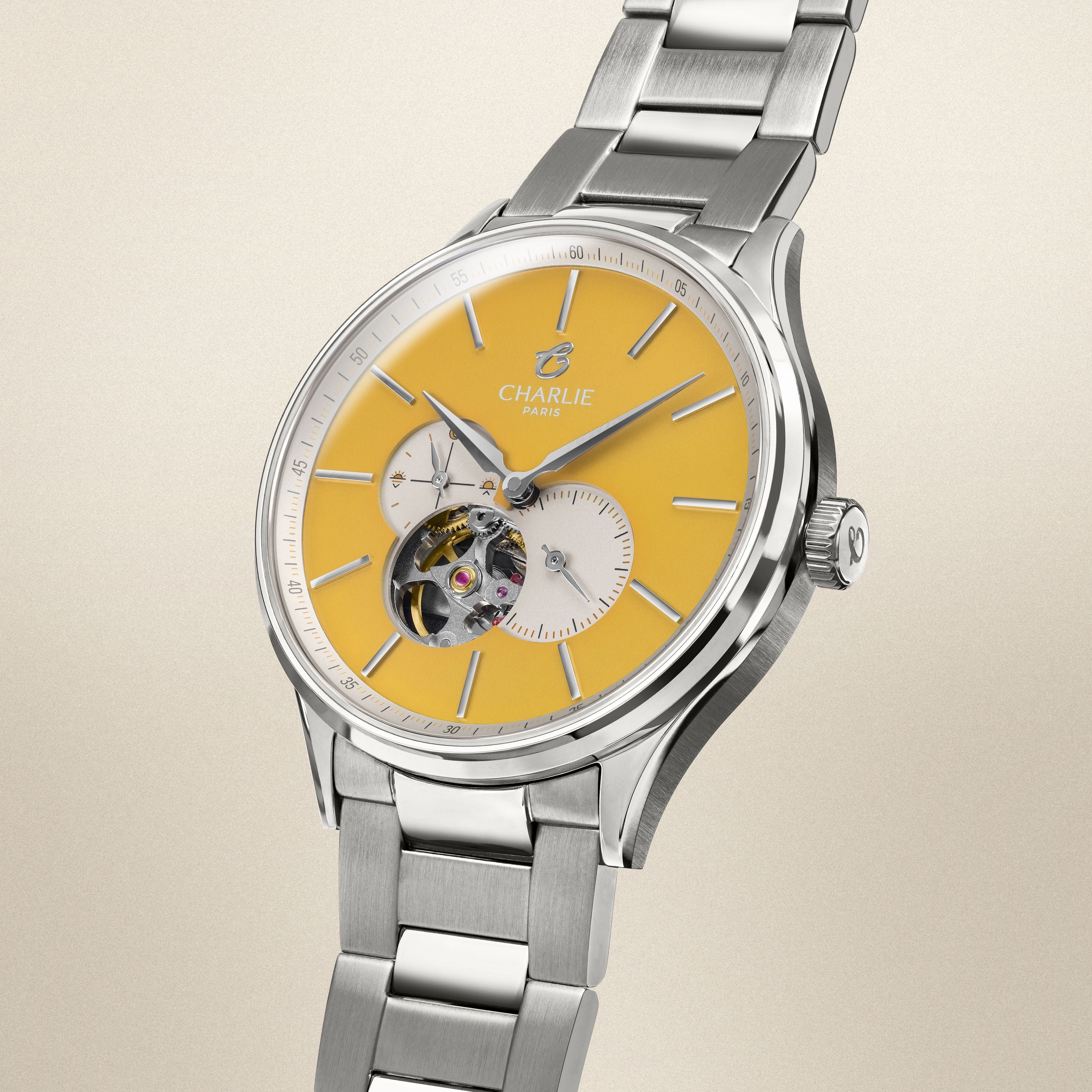 charlie-paris-initial-montre-automatique-c-ur-ouvert-yellow-sunshine-40mm-dition image 3