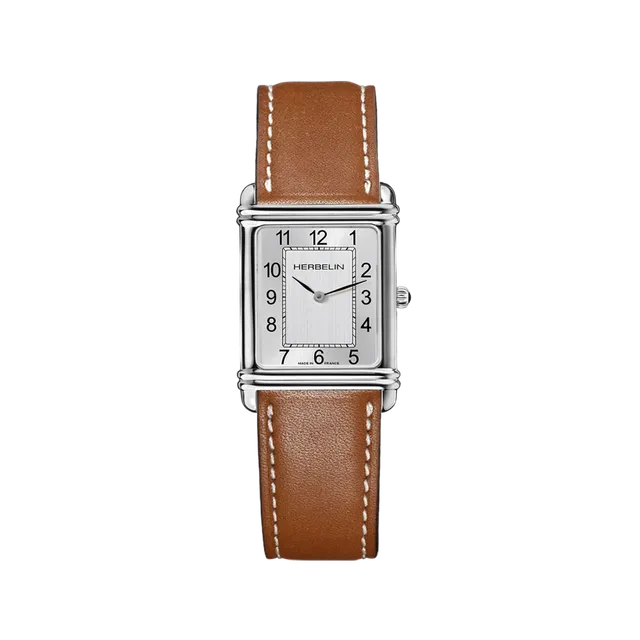 herbelin-art-d-co-quartz-montre-homme-acier-cuir-brun image 1
