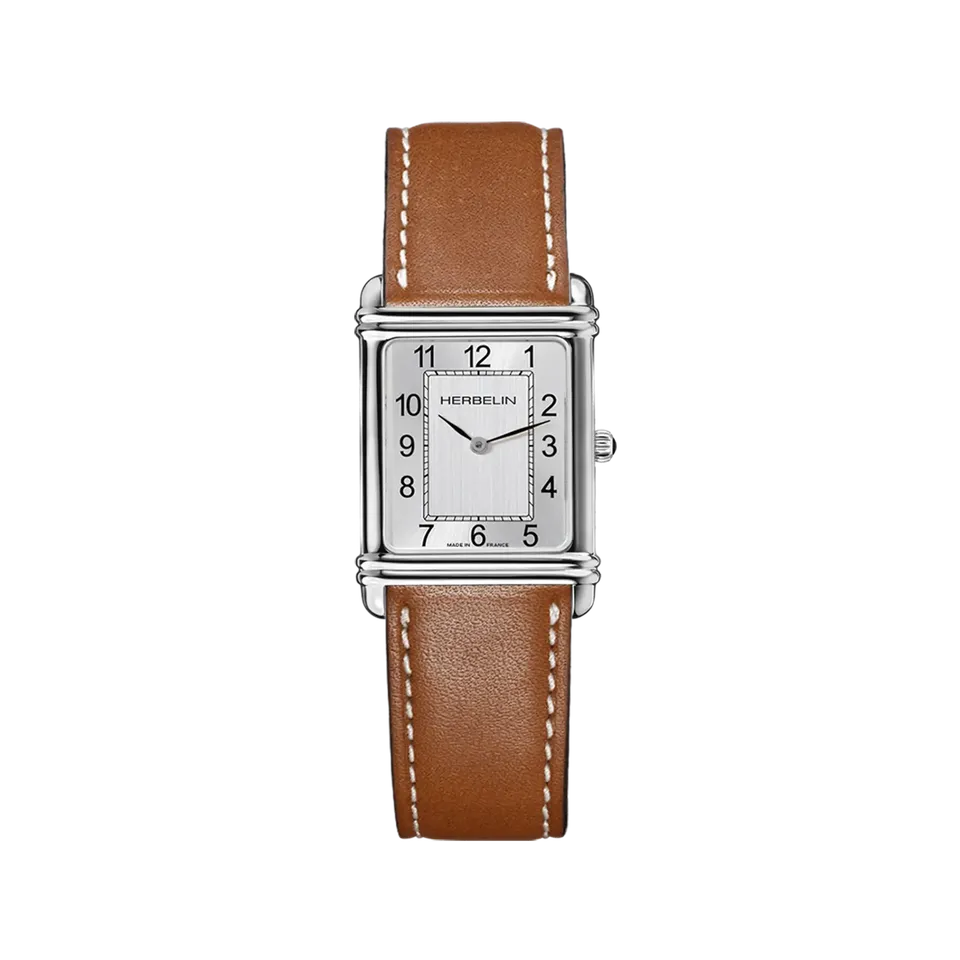 herbelin-art-d-co-quartz-montre-homme-acier-cuir-brun image 1
