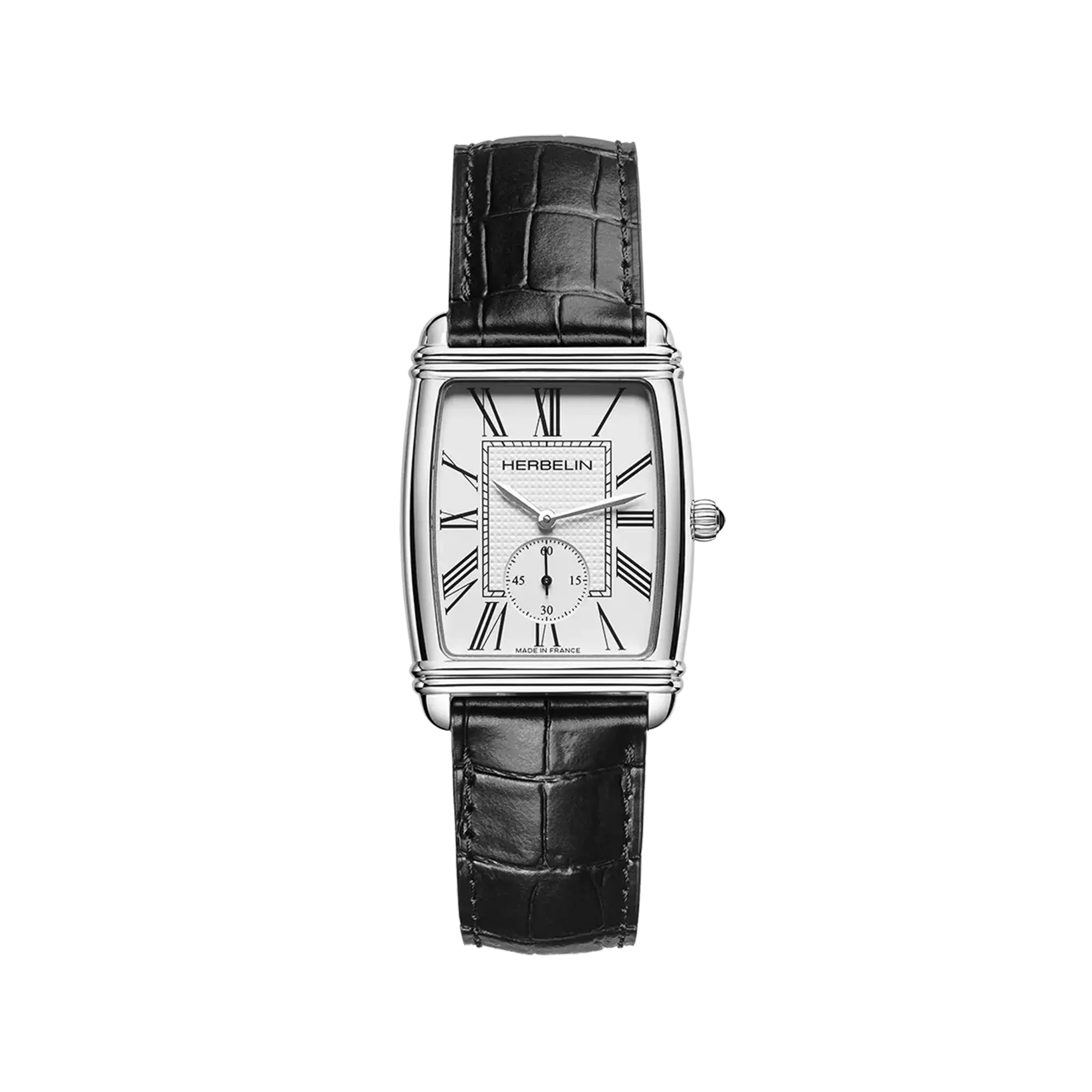 herbelin-art-d-co-petite-seconde-montre-homme-acier-cuir-noir image 1