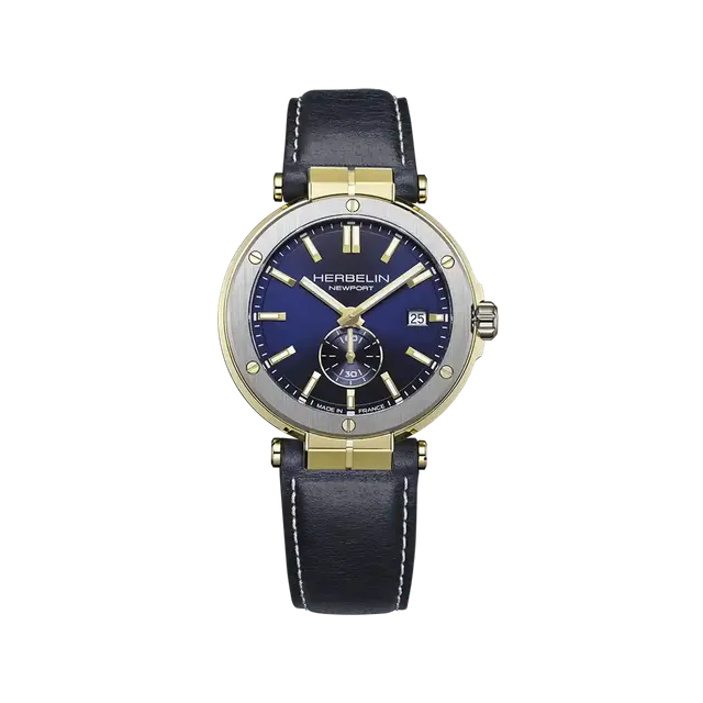 herbelin-newport-montre-quartz-homme-40-5-mm-acier-bicolore-cuir-bleu image 1