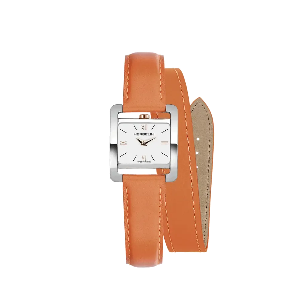 herbelin-5e-avenue-montre-femme-quartz-acier-bracelet-double-cuir-orange image 1