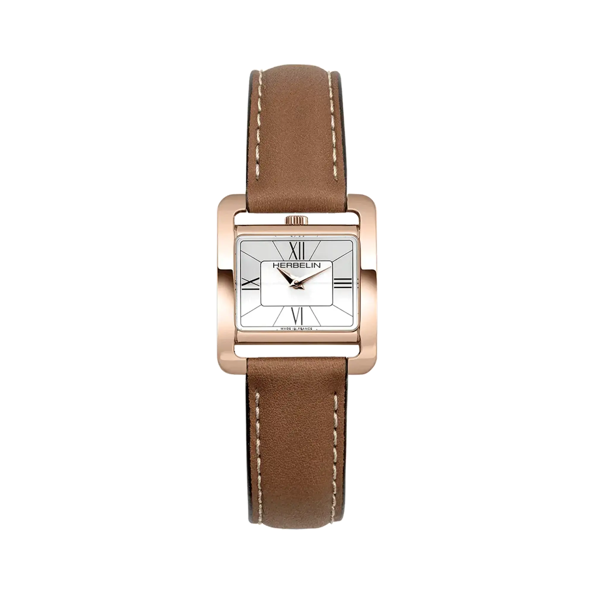 herbelin-ve-avenue-quartz-rectangulaire-montre-femme-acier-pvd-or-jaune-cuir-cam image 1