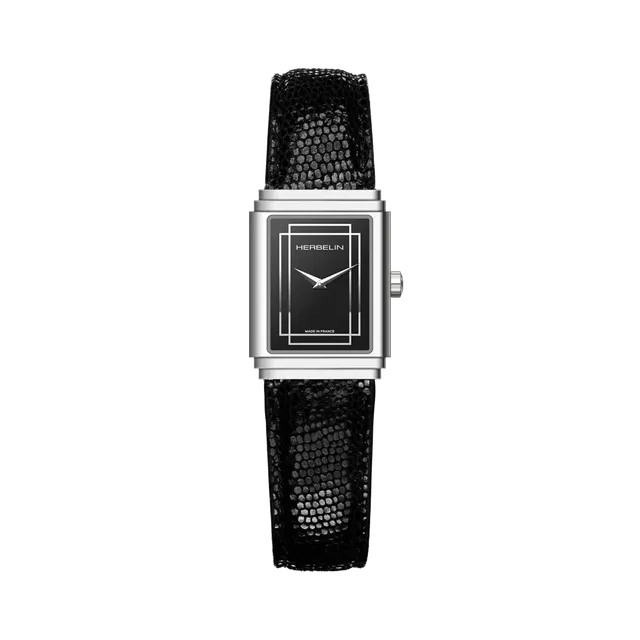 herbelin-art-d-co-1925-s-empire-acier-femme-quartz-cadran-noir-bracelet-cuir image 1