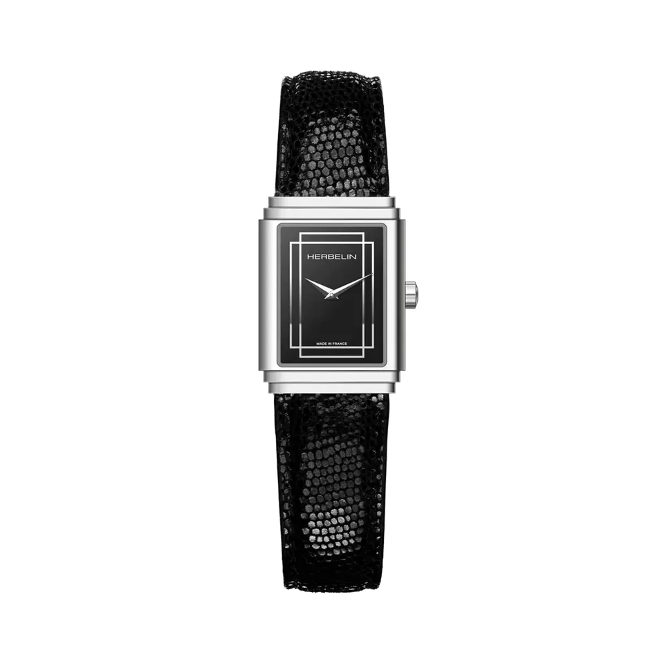 herbelin-art-d-co-1925-s-empire-acier-femme-quartz-cadran-noir-bracelet-cuir image 1