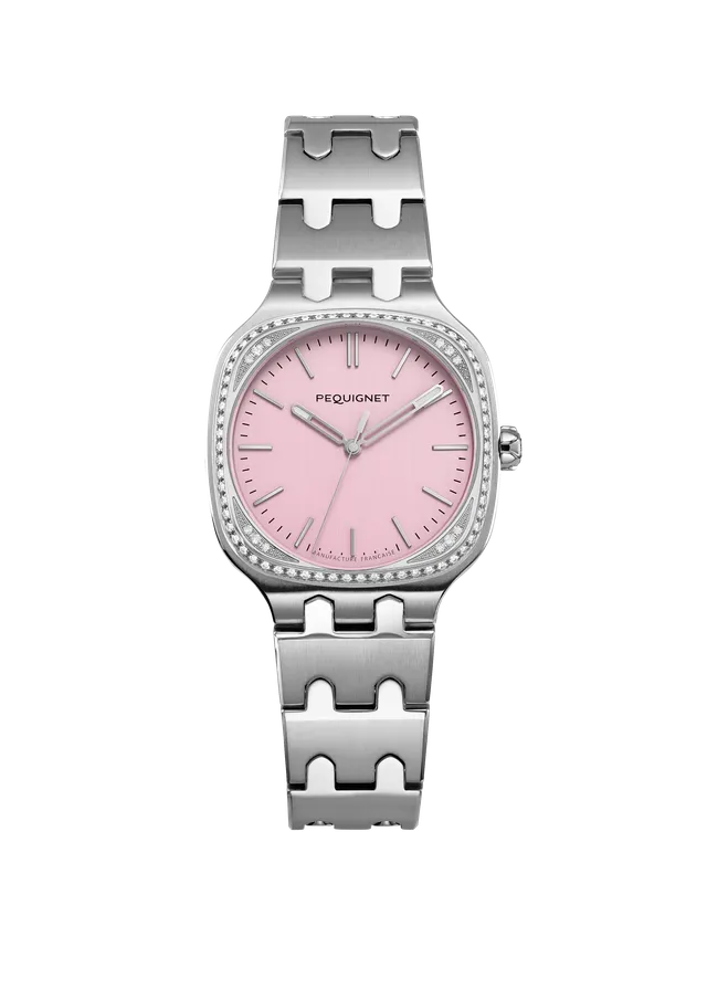 pequignet-concorde-cadran-rose-lunette-diamants-30-36-40mm-montre-quartz-mixte-a image 1