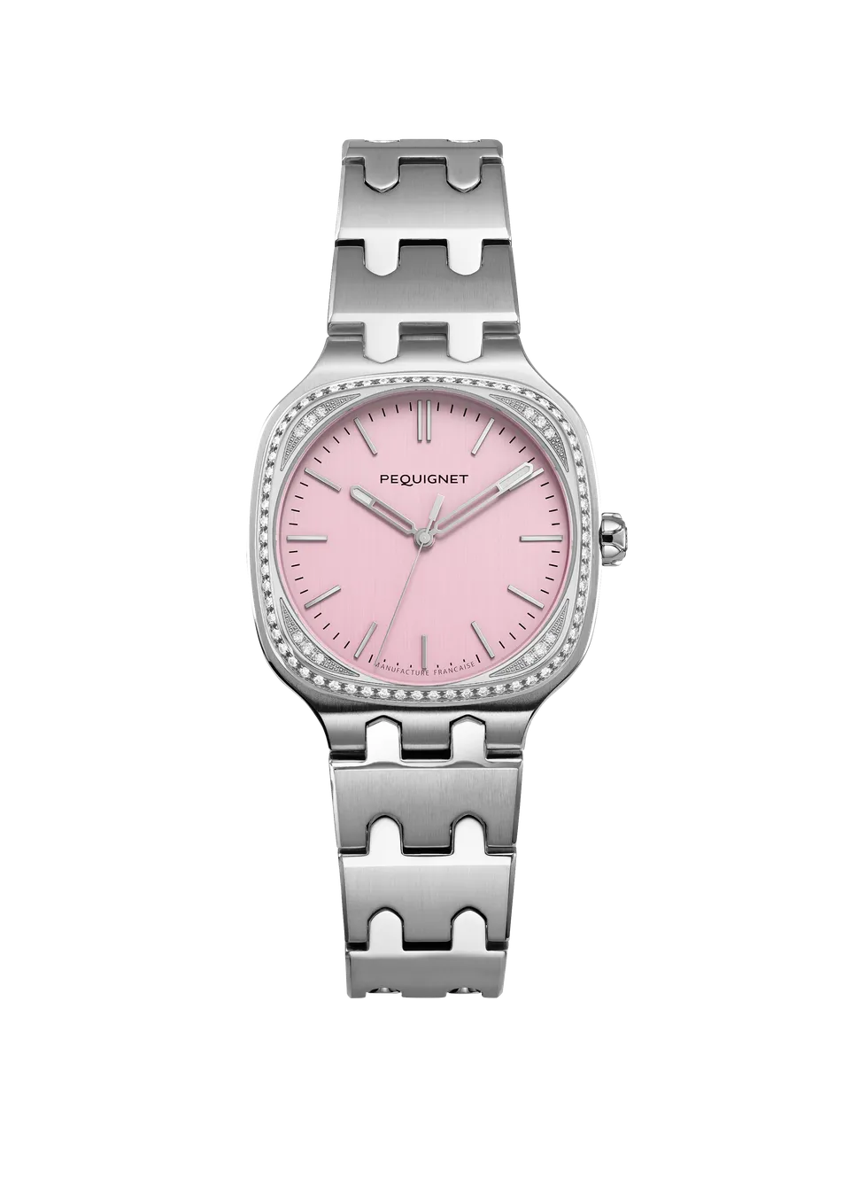 pequignet-concorde-cadran-rose-lunette-diamants-30-36-40mm-montre-quartz-mixte-a image 1