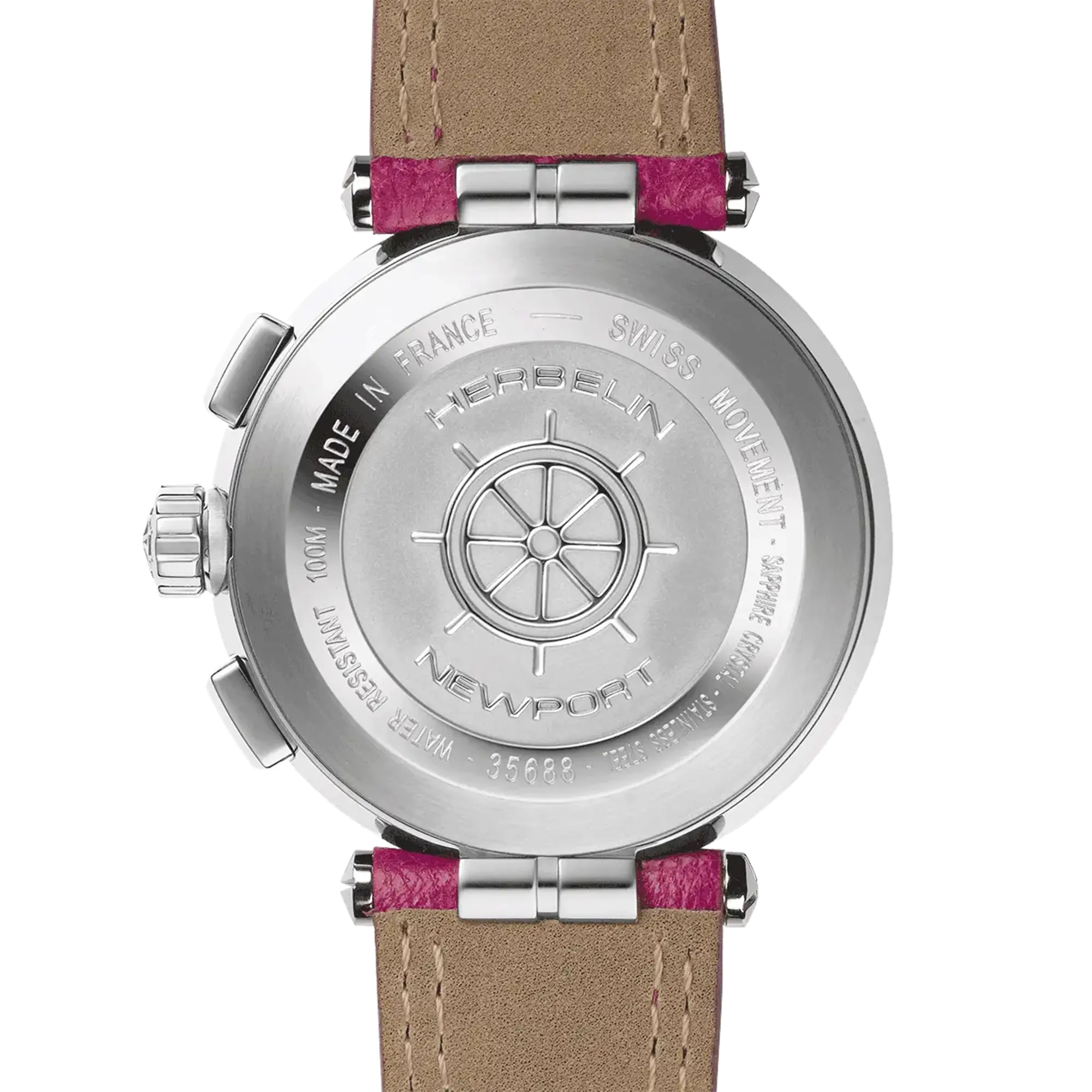 herbelin-newport-chrono-lady-montre-femme-acier-nacre-diamants-cuir-fuchsia image 4