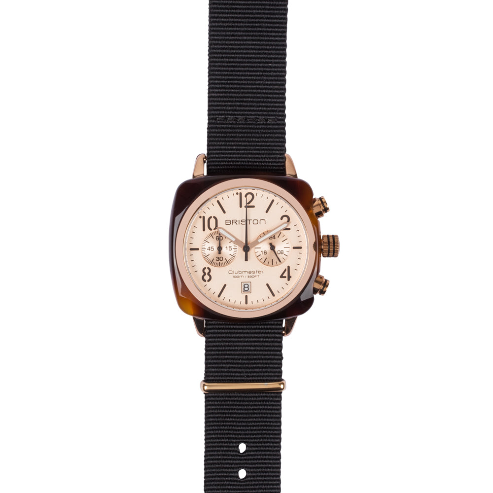 briston-clubmaster-classic-chrono-40-mm-gold-or-rose-montre-quartz-nato-noir image 3
