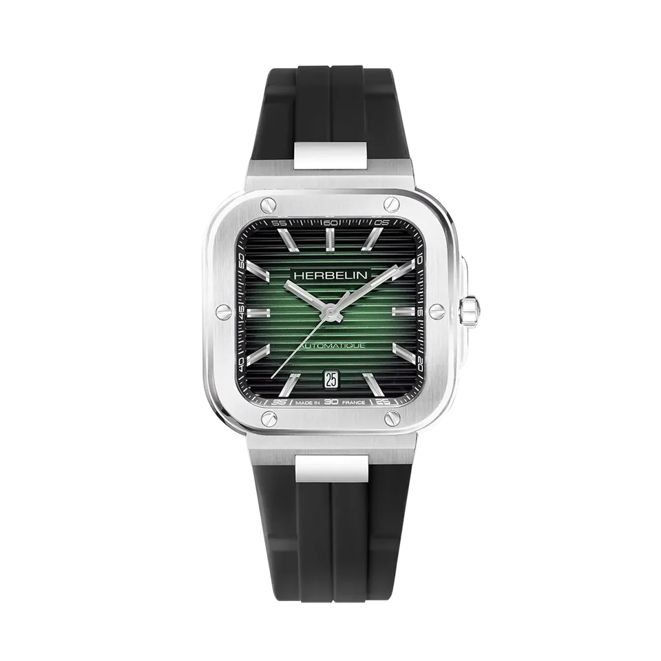 herbelin-cap-camarat-square-automatique-vert-montre-homme-acier-bracelet-caoutch image 1
