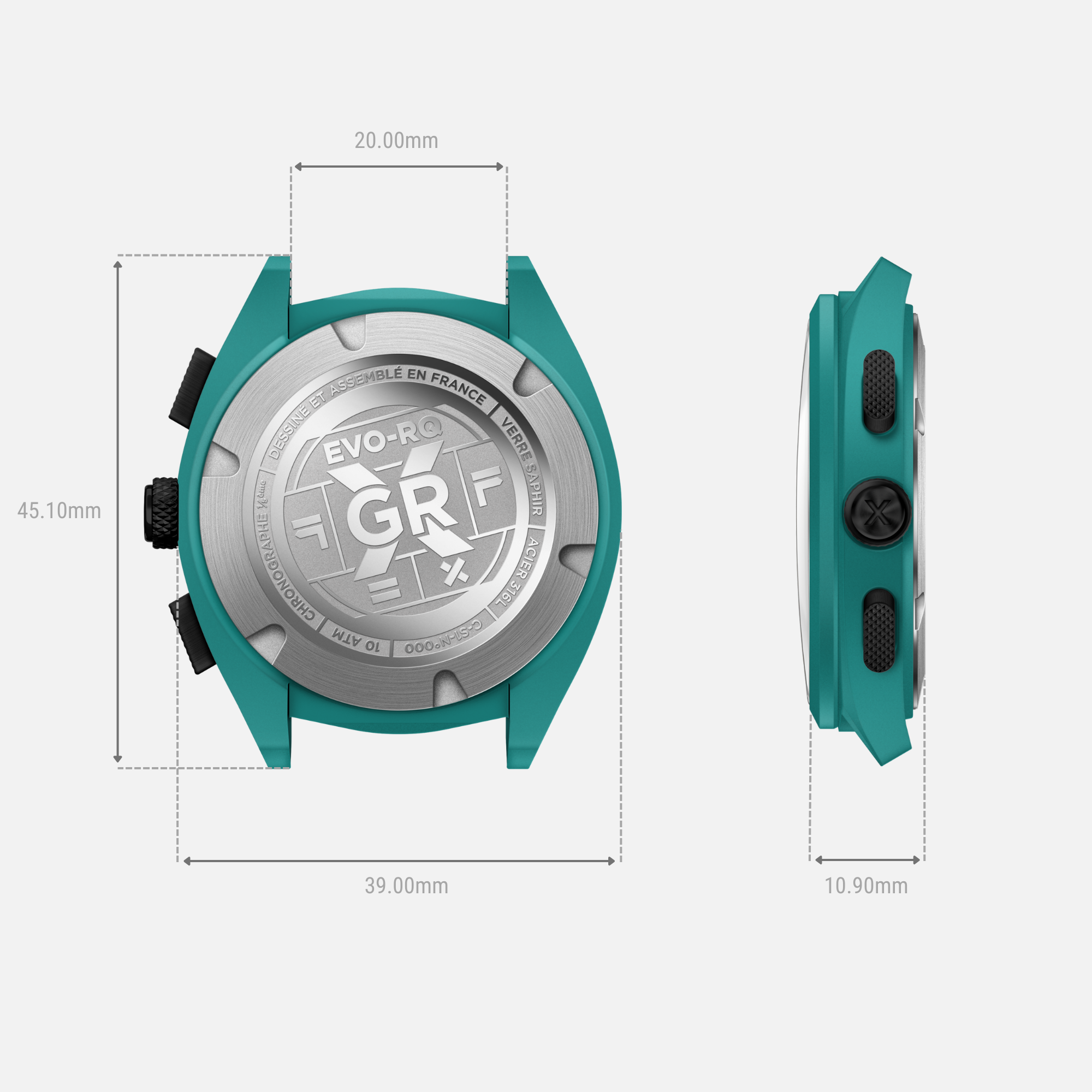 charlie-paris-grx-chronographe-evo-rq-montre-sport-homme-39mm-cerakote-turquoise image 3