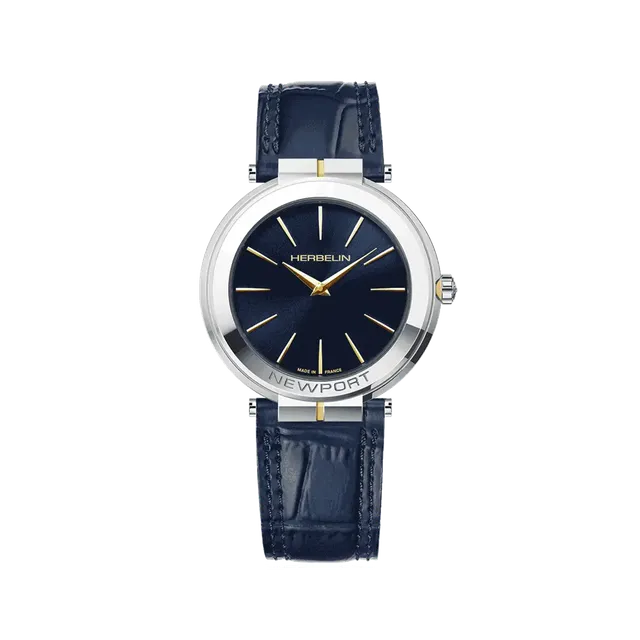 herbelin-newport-slim-homme-montre-quartz-acier-bicolore-nacre-bleue-cuir image 1