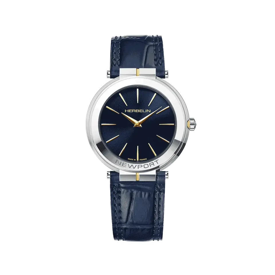 herbelin-newport-slim-homme-montre-quartz-acier-bicolore-nacre-bleue-cuir image 1