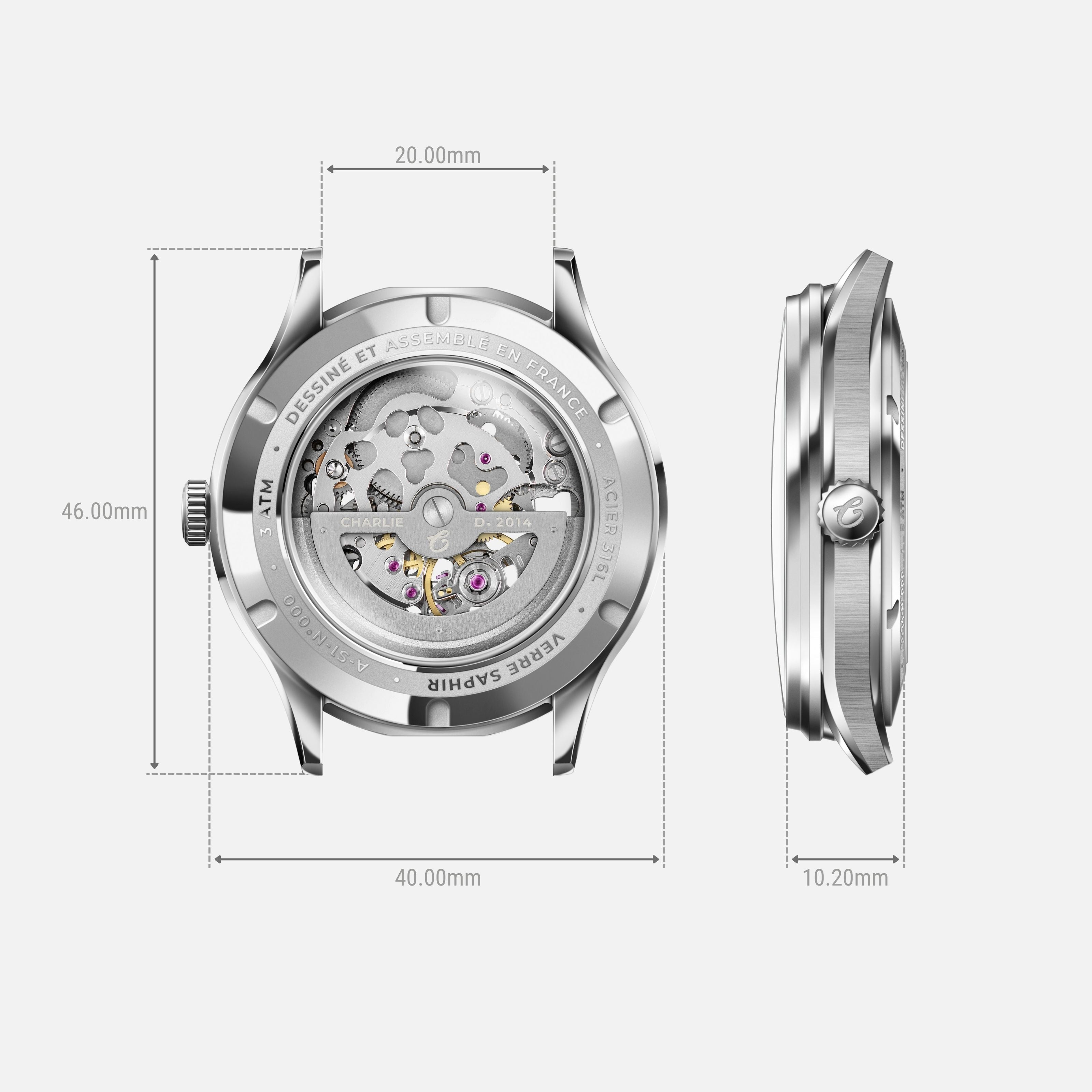 charlie-paris-initial-squelette-montre-automatique-homme-blanc-40mm-acier image 5
