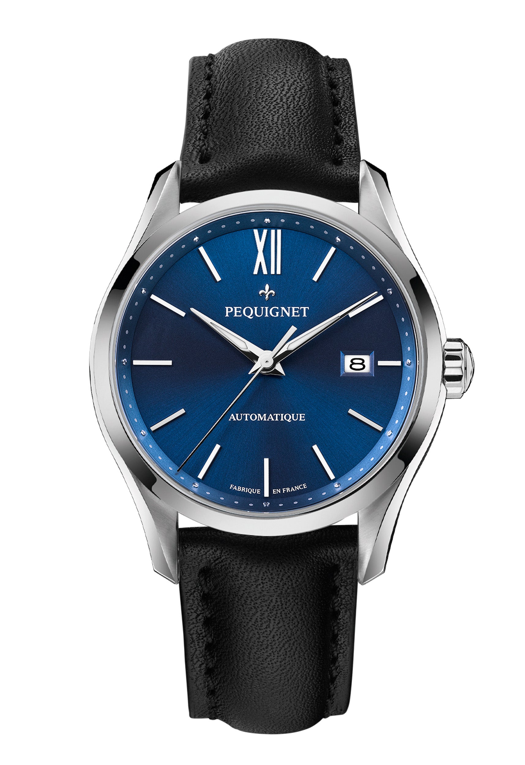 pequignet-l-gance-cadran-bleu-date-3-aiguilles-automatique-montre-homme-urbaine image 7