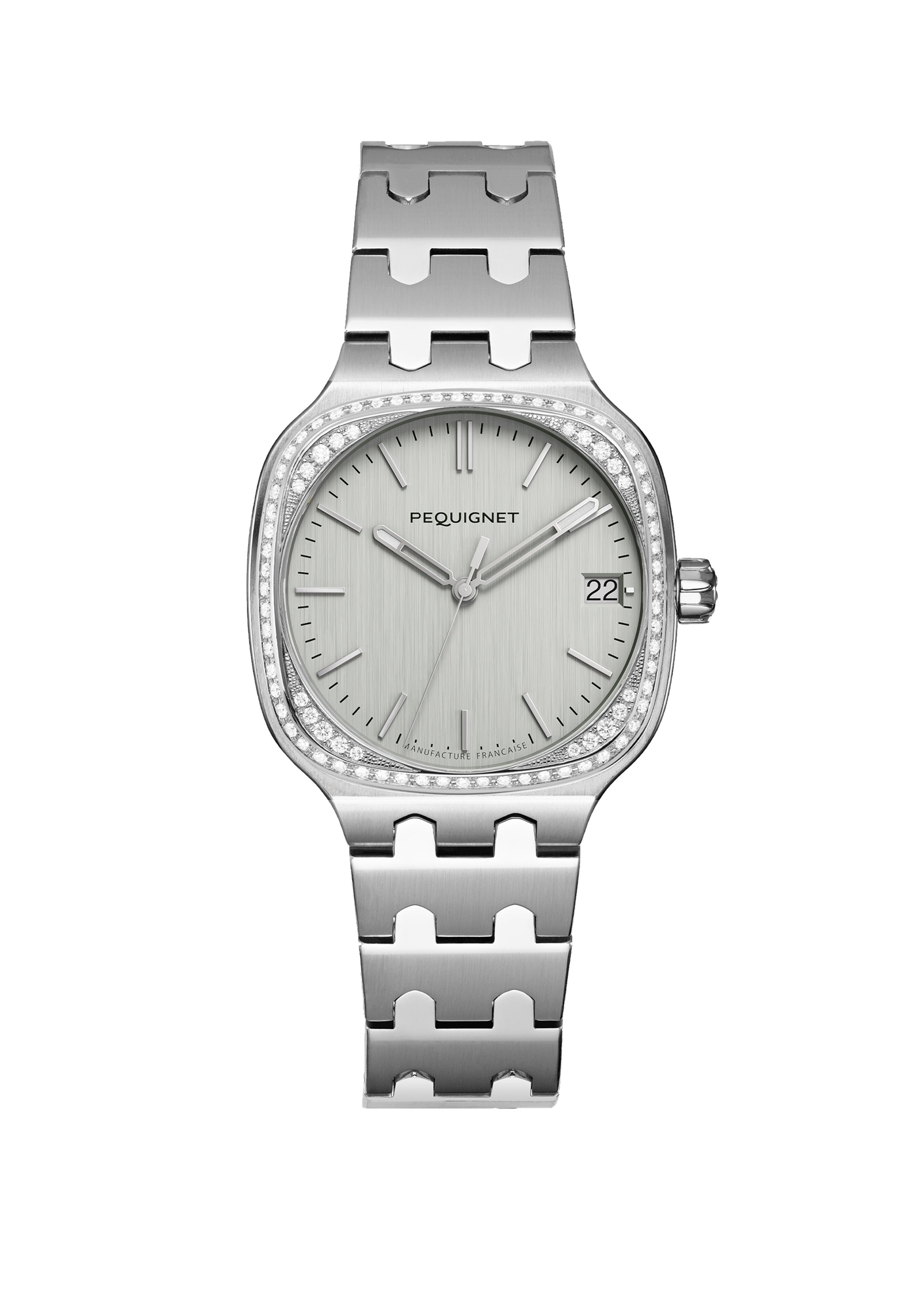 pequignet-concorde-acier-lunette-diamants-cadran-argent-calibre-manufacture-femm image 1