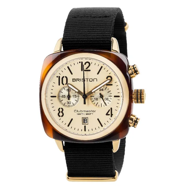 briston-clubmaster-classic-chronographe-40-mm-gold-champagne-nato-noir-quartz image 1