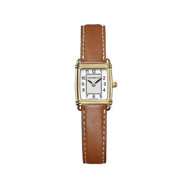 herbelin-art-d-co-tonneau-quartz-femme-pvd-or-jaune-cuir image 1