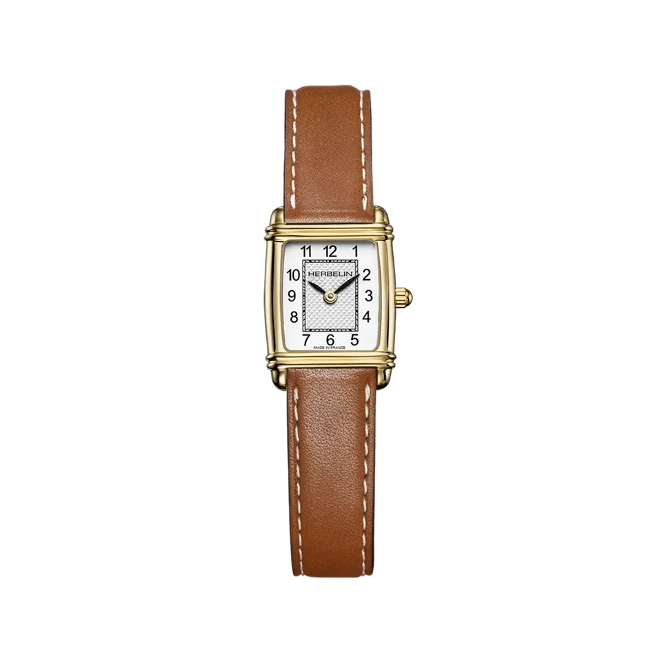 herbelin-art-d-co-tonneau-quartz-femme-pvd-or-jaune-cuir image 1