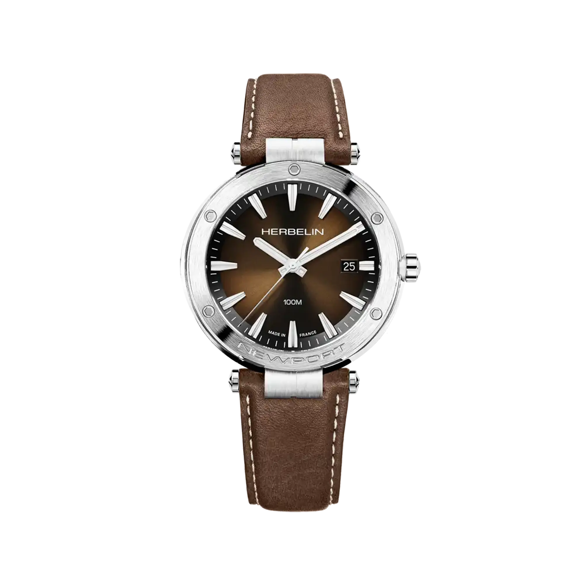 herbelin-newport-quartz-montre-homme-brun-cuir-brun image 1