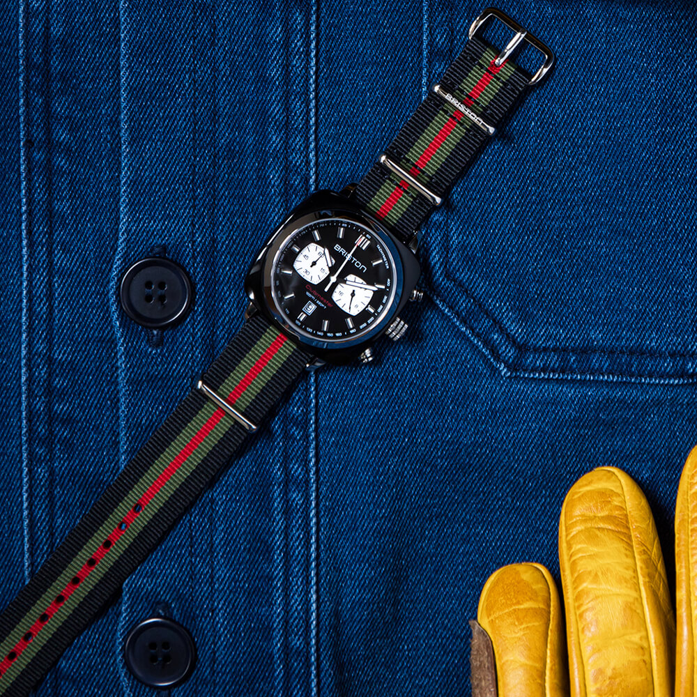 briston-clubmaster-classic-bracelet-nato-nylon-noir-vert-rouge-20-mm image 2