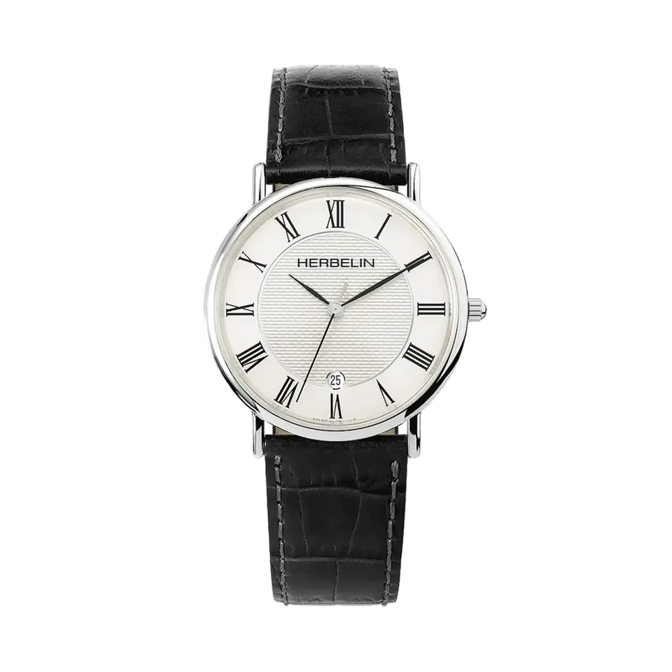 herbelin-classique-montre-quartz-acier-cuir-noir-homme image 1