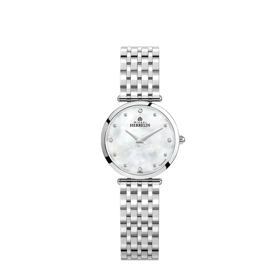 herbelin-epsilon-montre-quartz-femme-acier-diamants-cadran-nacre-blanche image 1