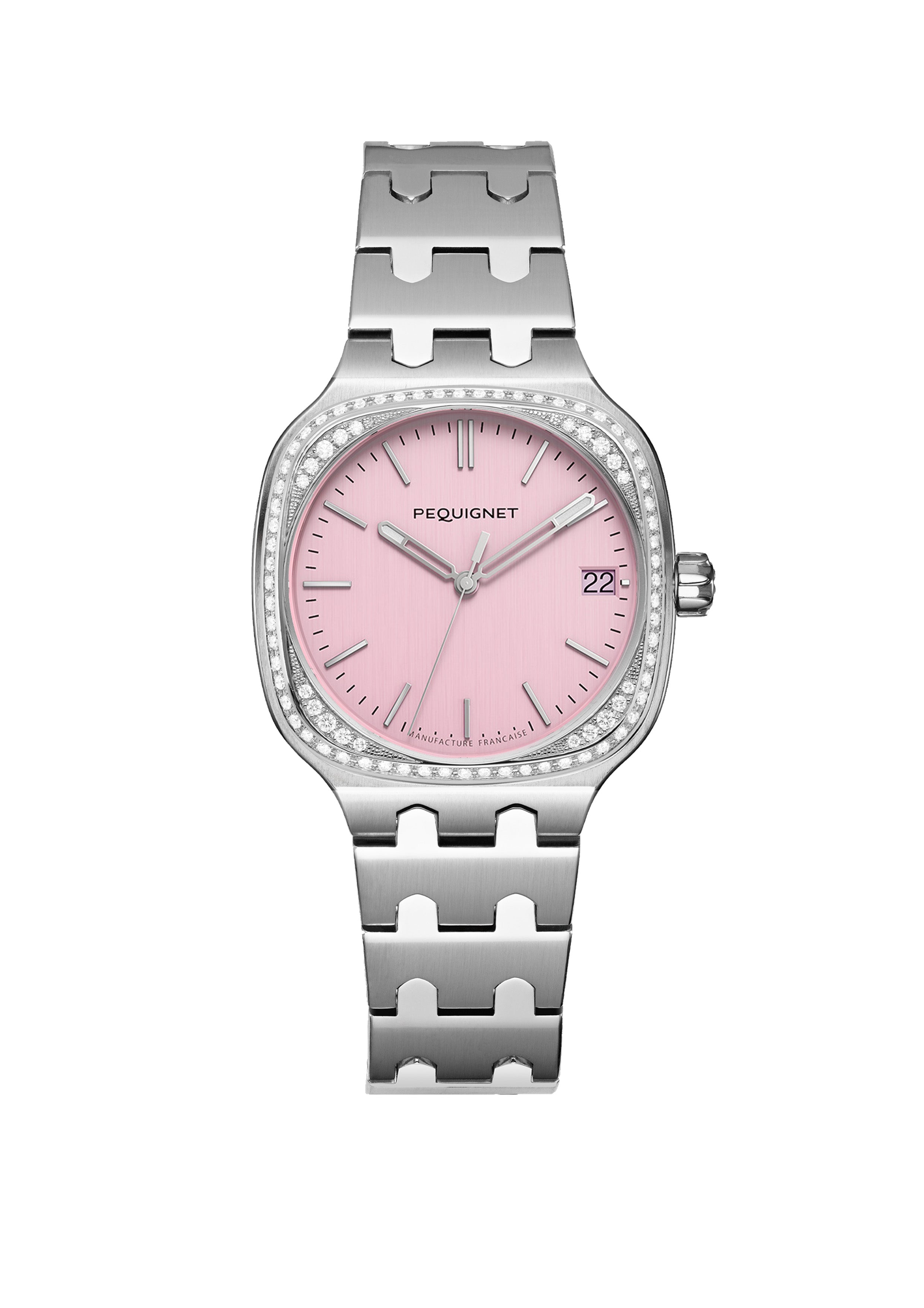 pequignet-concorde-montre-femme-cadran-rose-lunette-diamants image 1
