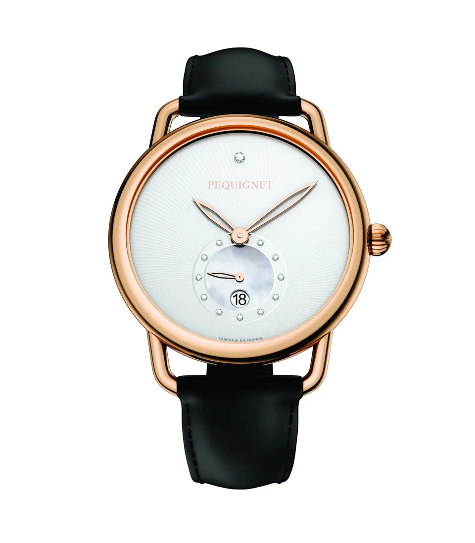 pequignet-equus-origine-montre-femme-or-rose-quartz-date image 1