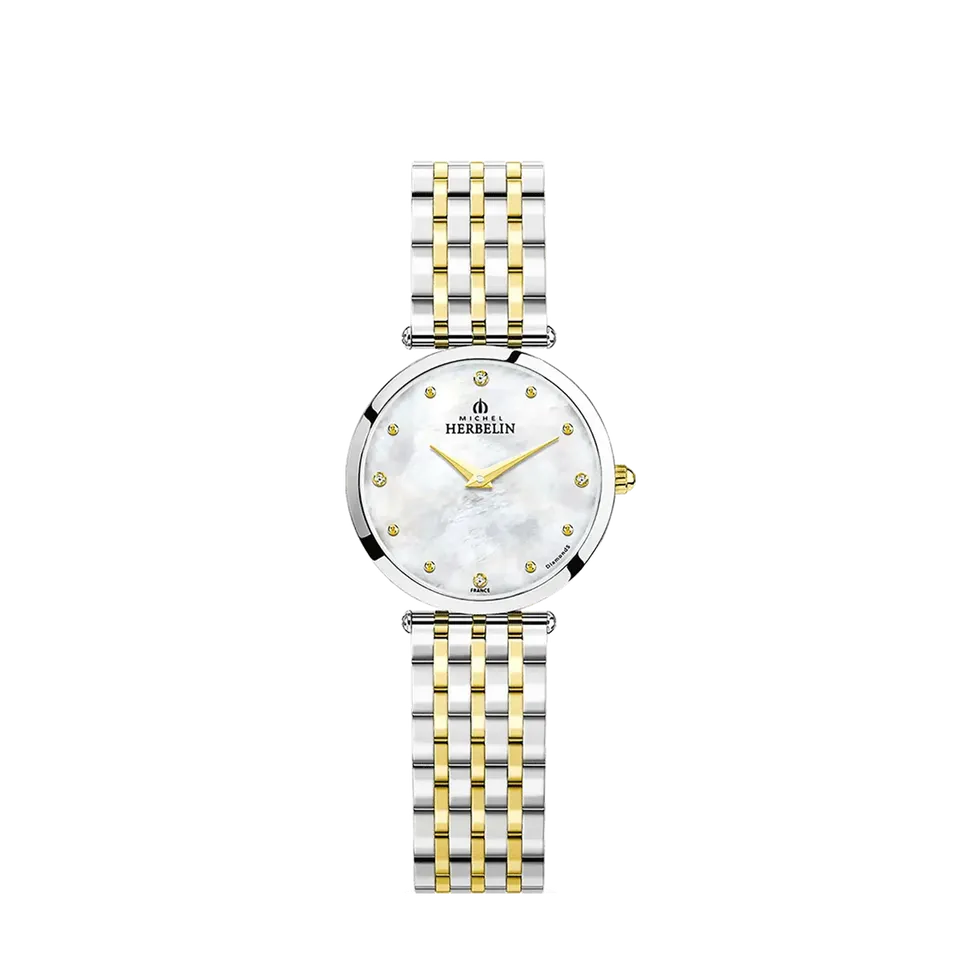 herbelin-epsilon-montre-quartz-femme-bicolore-pvd-or-jaune-diamants-nacre image 1