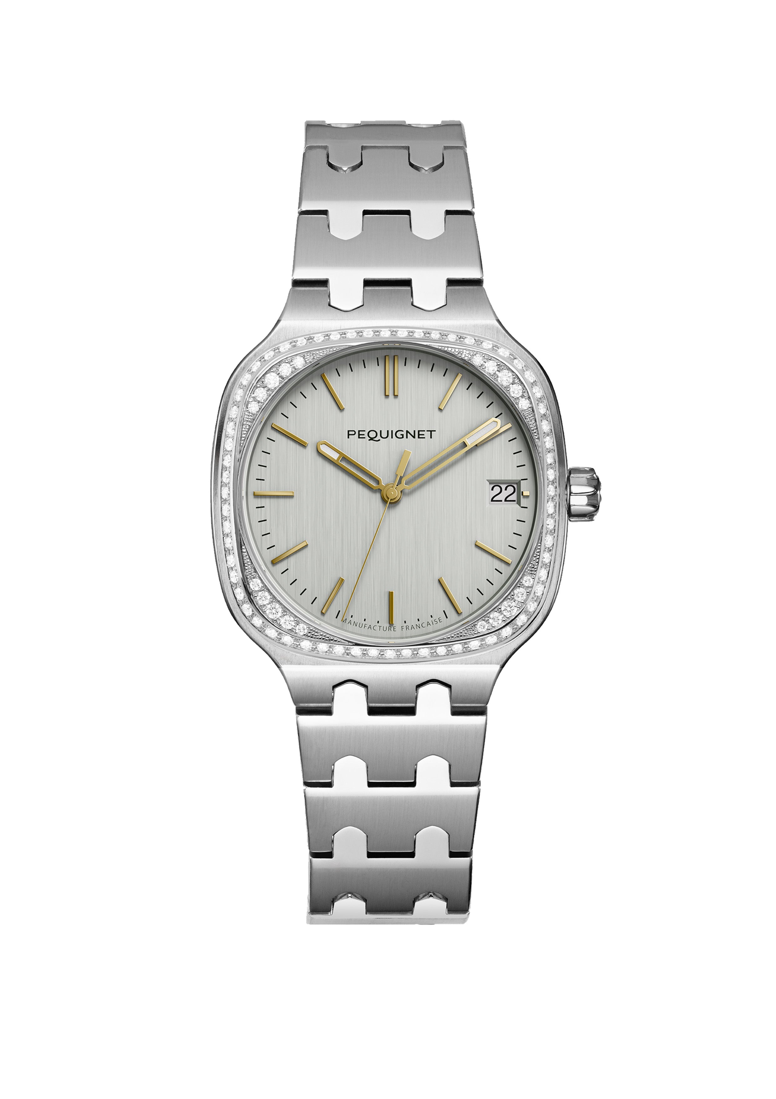 montre-pequignet-concorde-sport-chic-cadran-argent-index-or-lunette-diamants image 1
