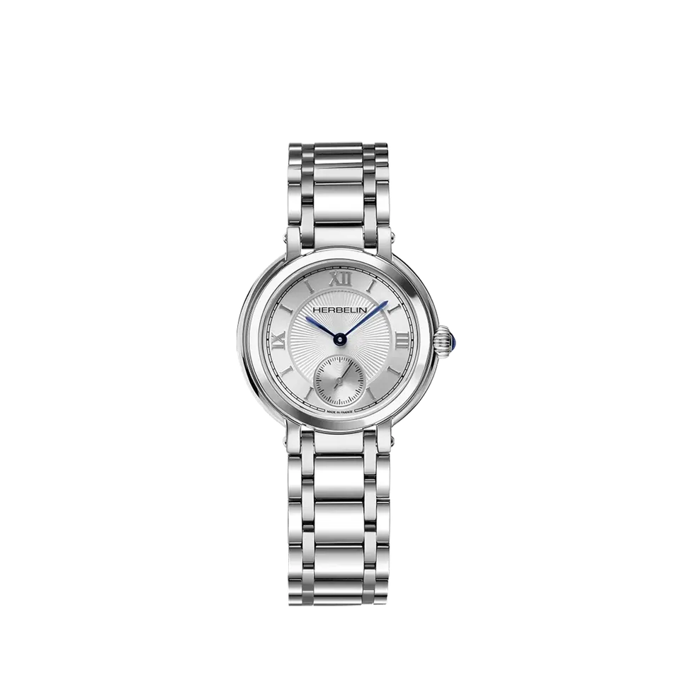 herbelin-galet-petite-seconde-acier-montre-femme-quartz-argent-guilloch image 1
