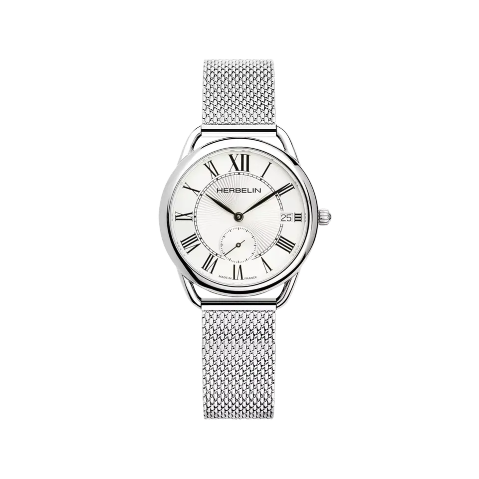 herbelin-quinoxe-petite-seconde-quartz-femme-maille-milanaise-acier image 1