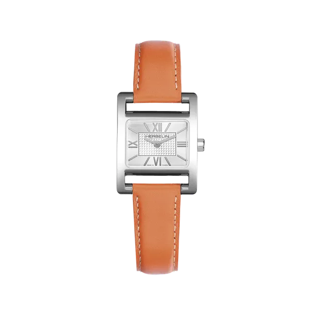 herbelin-ve-avenue-quartz-femme-montre-rectangulaire-acier-bracelet-cuir-orange image 1