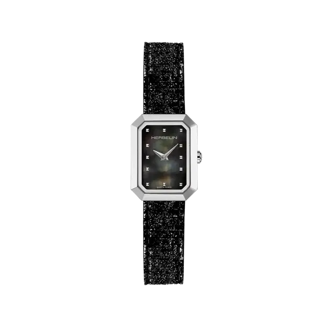 herbelin-octog-ne-quartz-noir-cuir-femme-nacre-noire image 1