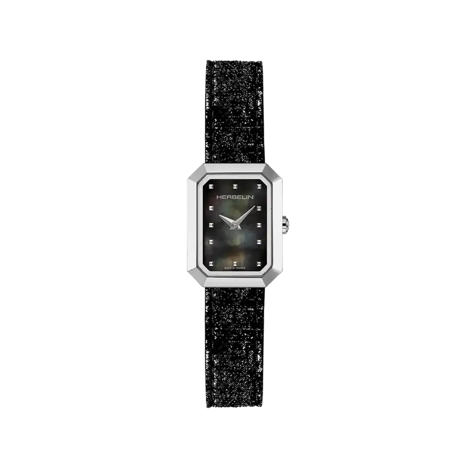 herbelin-octog-ne-quartz-noir-cuir-femme-nacre-noire image 1
