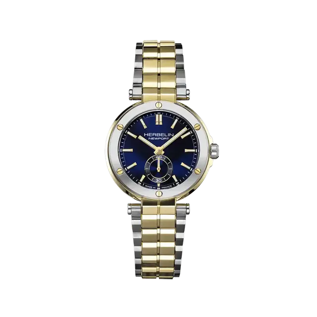 herbelin-newport-quartz-35-mm-acier-bicolore-cuir-bleu image 1