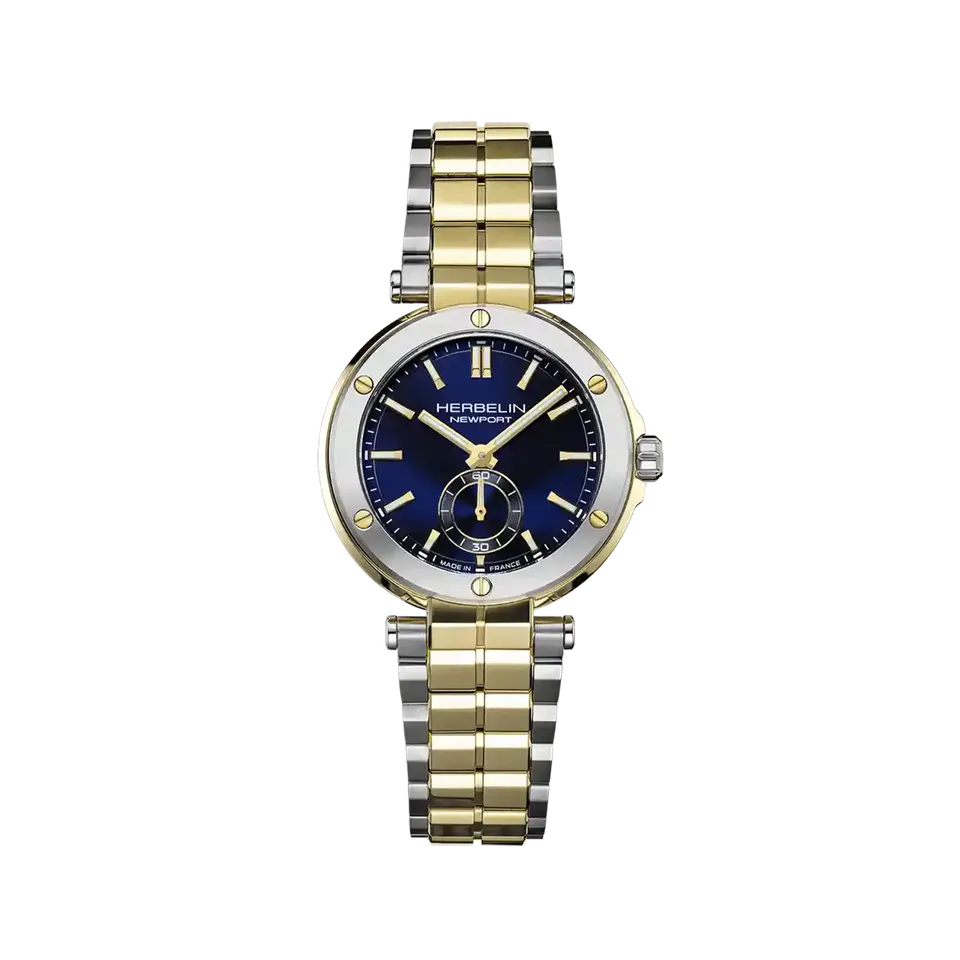 herbelin-newport-quartz-35-mm-acier-bicolore-cuir-bleu image 1