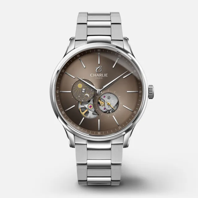 charlie-paris-initial-montre-automatique-c-ur-ouvert-jour-nuit-taupe-40mm image 1