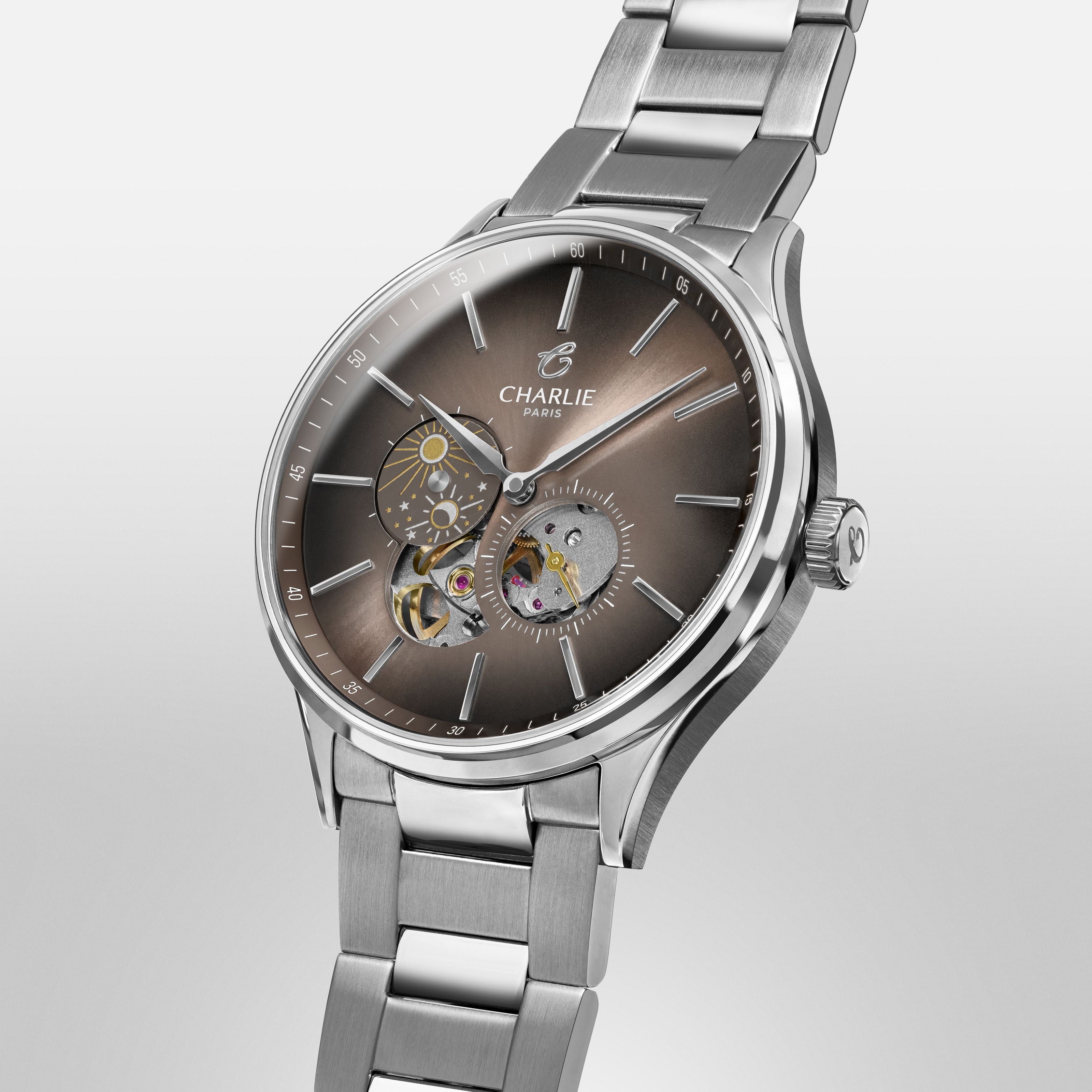 charlie-paris-initial-montre-automatique-c-ur-ouvert-jour-nuit-taupe-40mm image 4