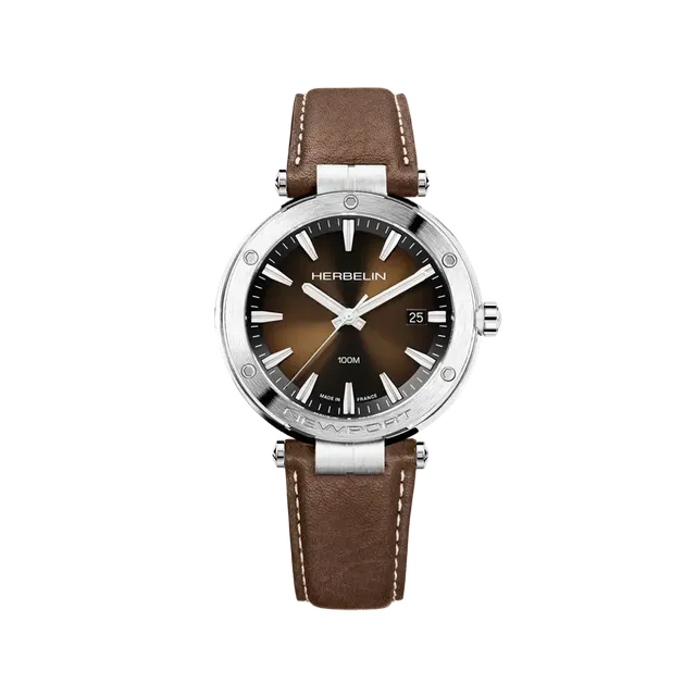 herbelin-newport-quartz-montre-homme-brun-cuir-brun image 1