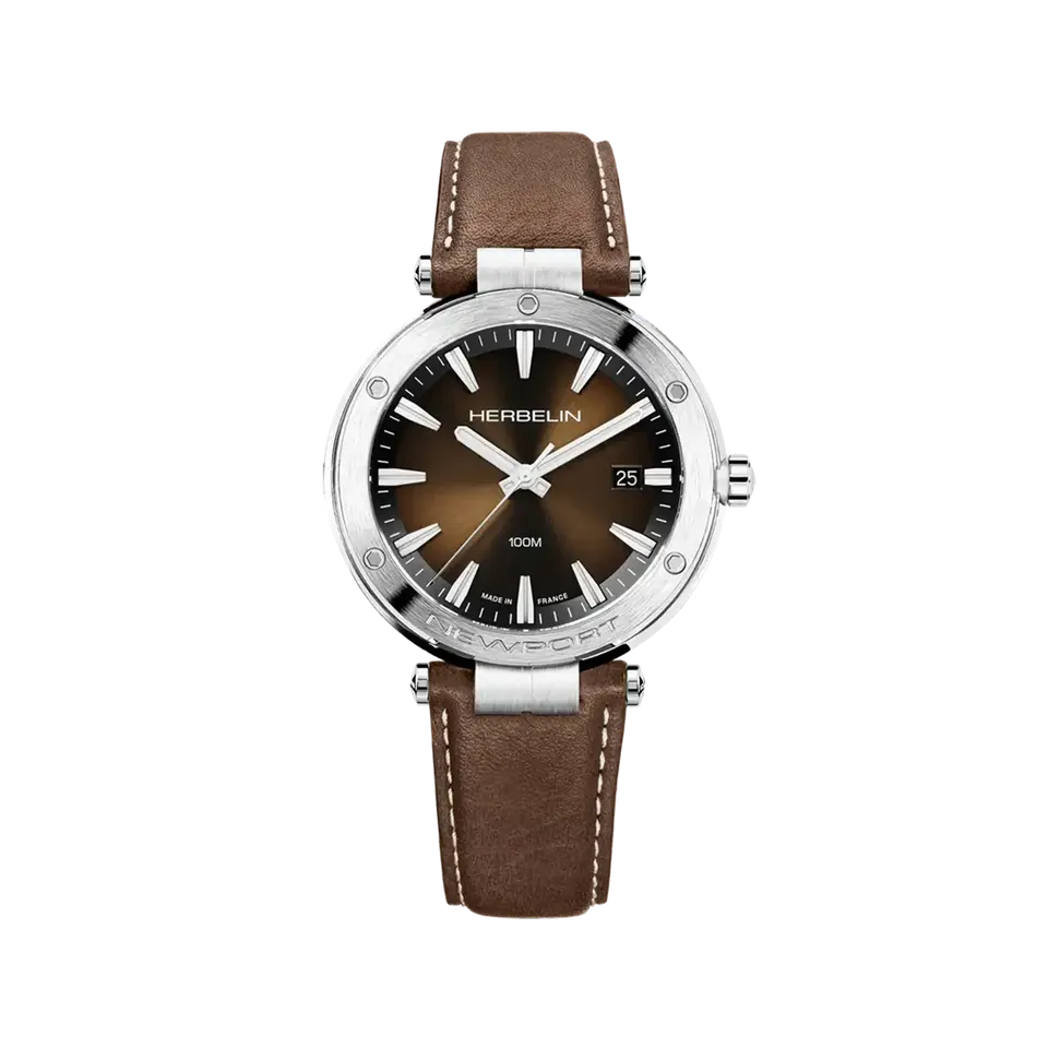 herbelin-newport-quartz-montre-homme-brun-cuir-brun image 1