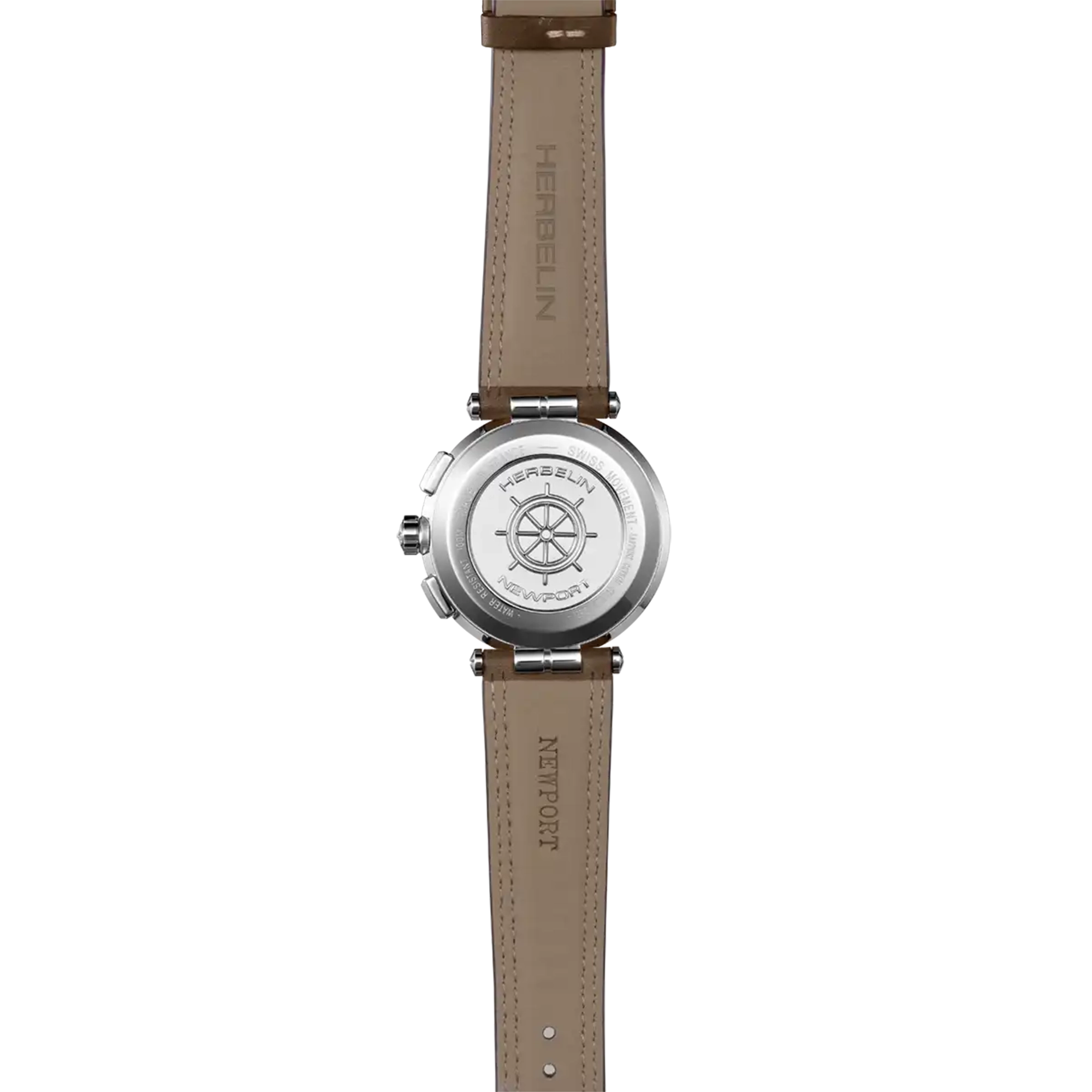 herbelin-newport-chronographe-montre-homme-gris-blanc-cuir-brun image 4