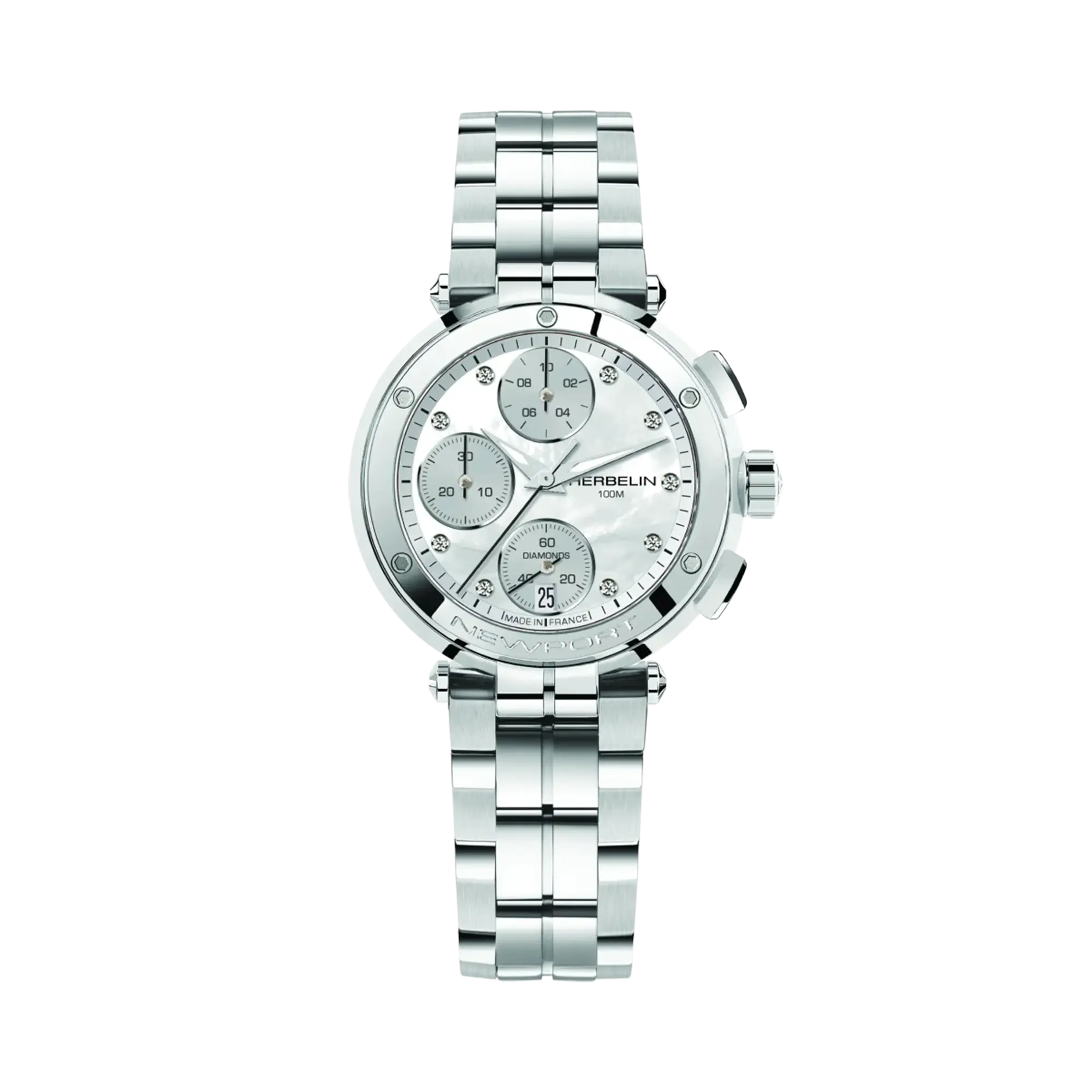 herbelin-newport-chronographe-lady-acier-diamants-montre-femme-quartz image 1