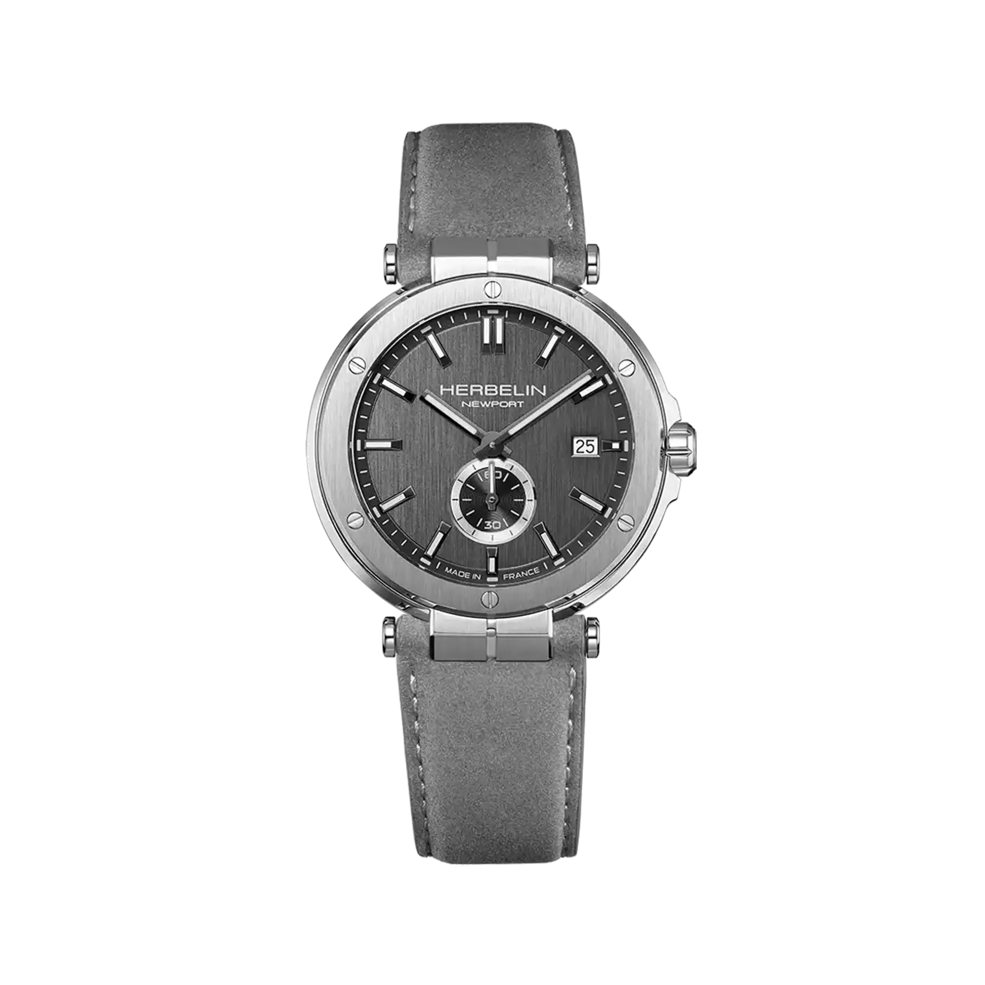 herbelin-newport-quartz-gris-cuir-gris-montre-homme-acier image 1