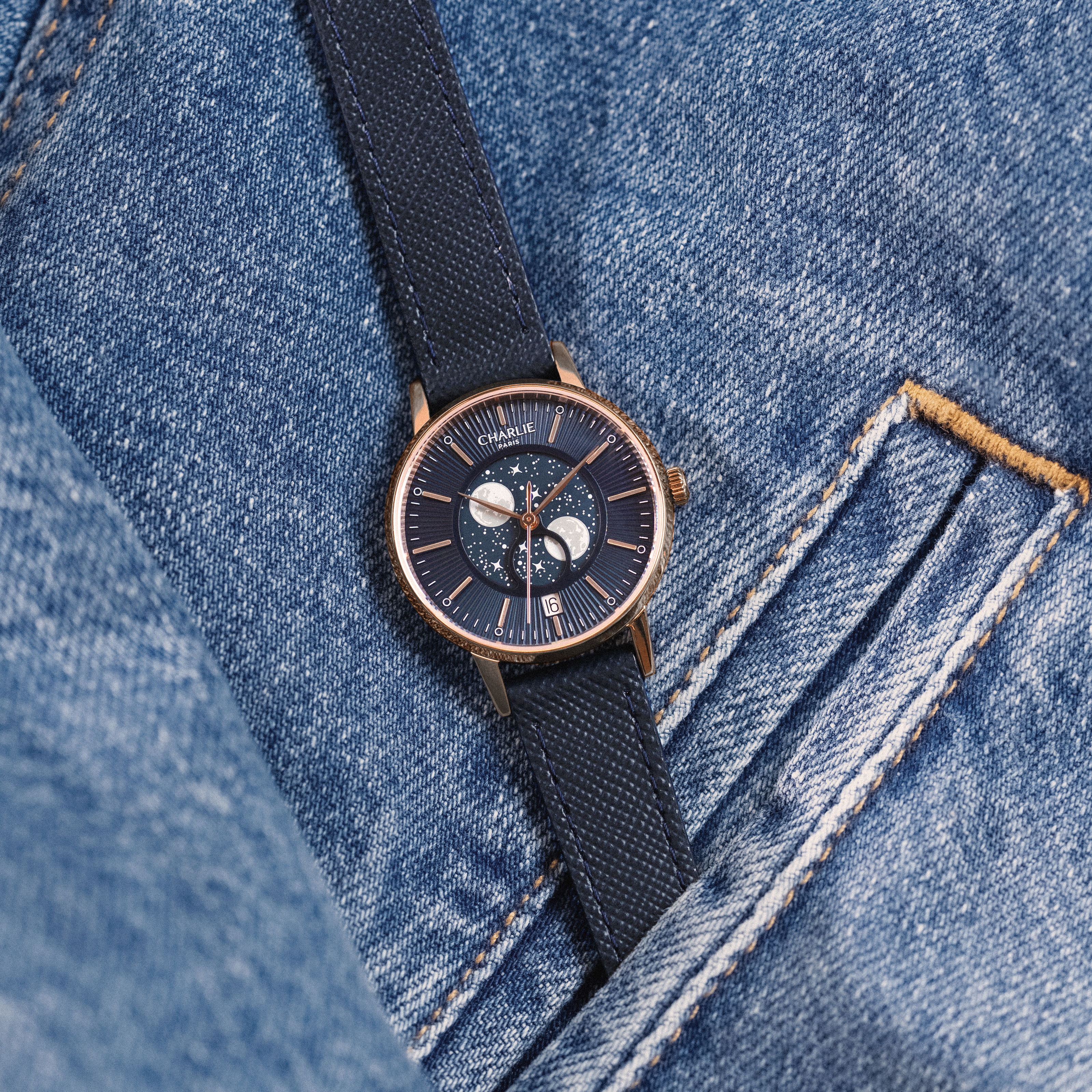 charlie-paris-sully-phase-de-lune-montre-quartz-femme-30-mm-dor-rose-et-bleu image 2