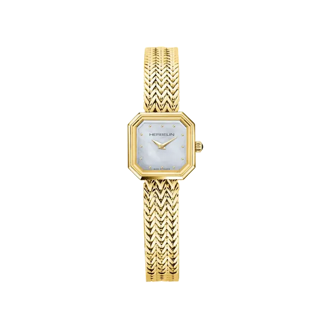 herbelin-octog-ne-montre-quartz-femme-dor-pvd-or-jaune-nacre-blanche image 1