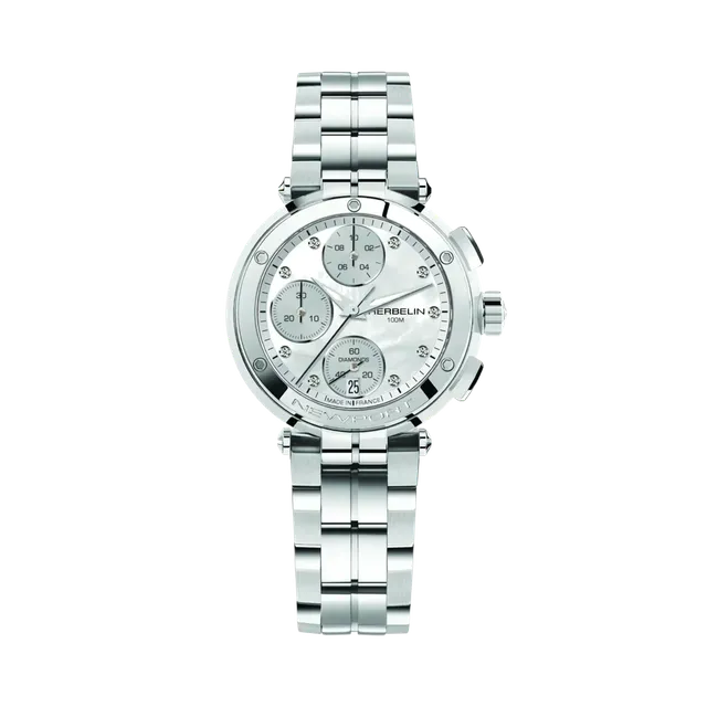 herbelin-newport-chronographe-lady-acier-diamants-montre-femme-quartz image 1