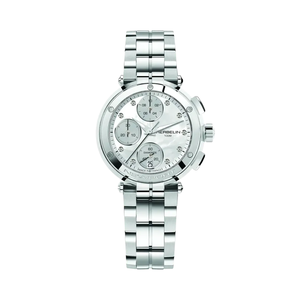 herbelin-newport-chronographe-lady-acier-diamants-montre-femme-quartz image 1